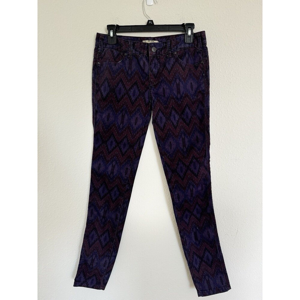Free People Skinny Midrise Purple Tribal Aztec Print Stretch Jeans Womens Sz 28